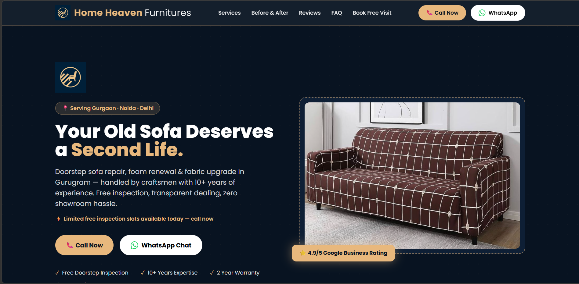 Home Heaven Furnitures website homepage screenshot