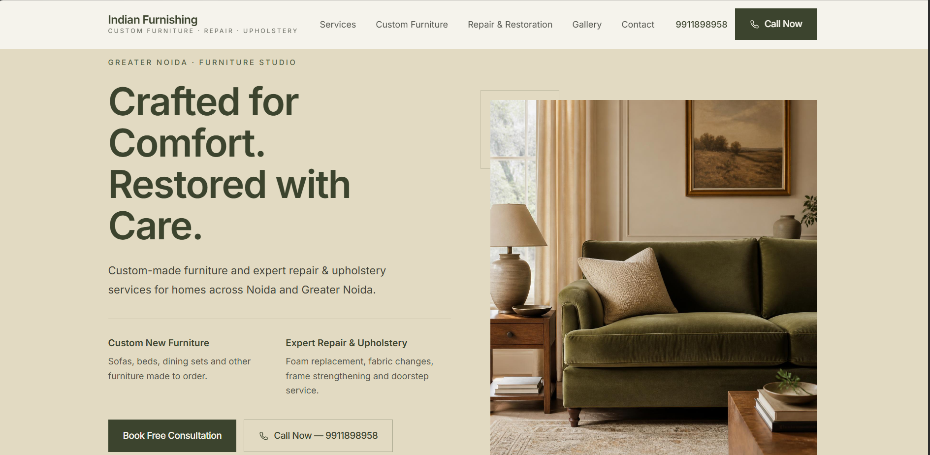 Indian Furnishing website homepage screenshot